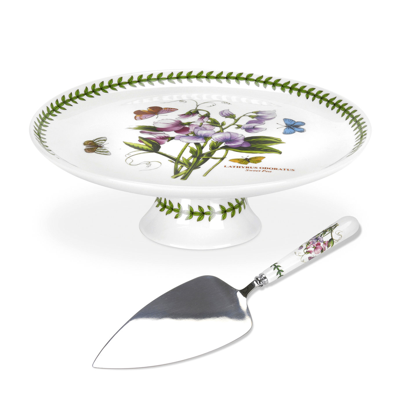 Botanic Garden 10 Inch Footed Cake Plate with Server, Sweet Pea image number null