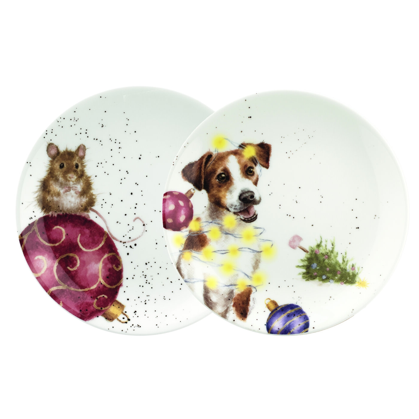 Royal Worcester Wrendale Designs Christmas Collection Coupe Plate Set of 2 Mouse & Dog image number null