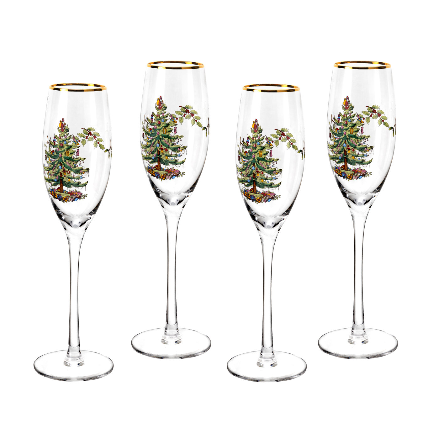 Christmas Tree Set of 4 Champagne Flutes image number null