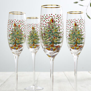 Christmas Tree Polka Dot Champagne Flutes