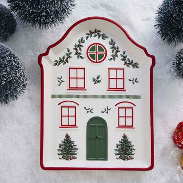 Christmas Tree Village Red Tidbit Tray
