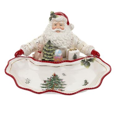 Christmas Tree Gold Figural Santa Dish