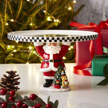 Christmas Tree Black & White Santa Cake Plate