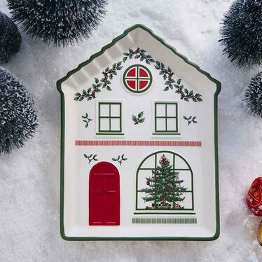Christmas Tree Village Greeen Tidbit Tray
