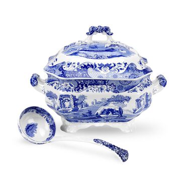 Blue Italian Soup Tureen and Ladle