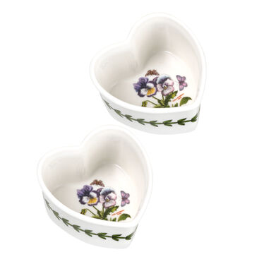 Botanic Garden Set of 2 Heart Ramekins, Pansy Botanic Garden Set of 2 Heart Ramekins, Pansy
