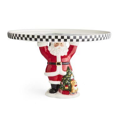 Christmas Tree Black & White Santa Cake Plate