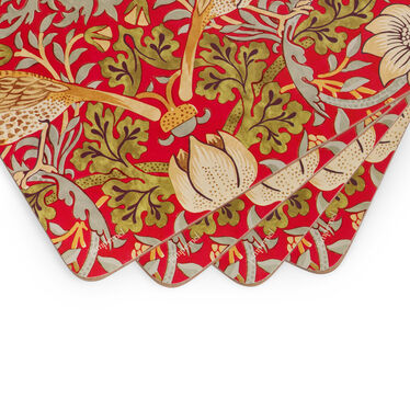 Morris & Co. Strawberry Thief Red Placemats, Set of 4 Morris & Co. Strawberry Thief Red Placemats, Set of 4