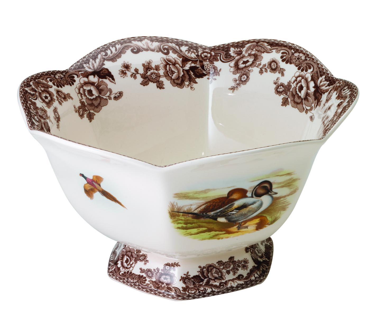 Woodland Hexagonal Footed Bowl 8.5 Inch, Lapwing/Pintail image number null