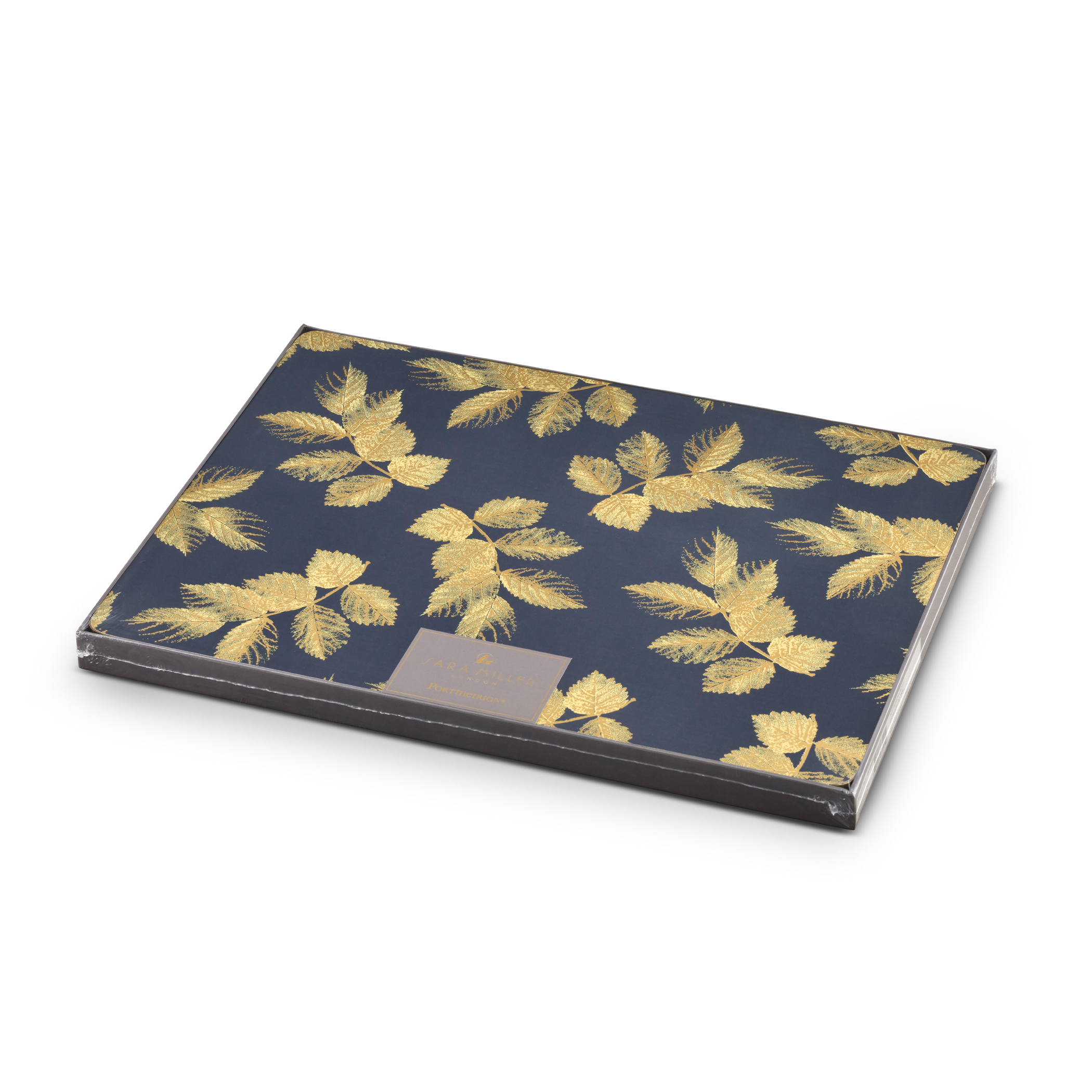 Sara Miller London Etched Leaves  Placemats Set of 4 Navy image number null