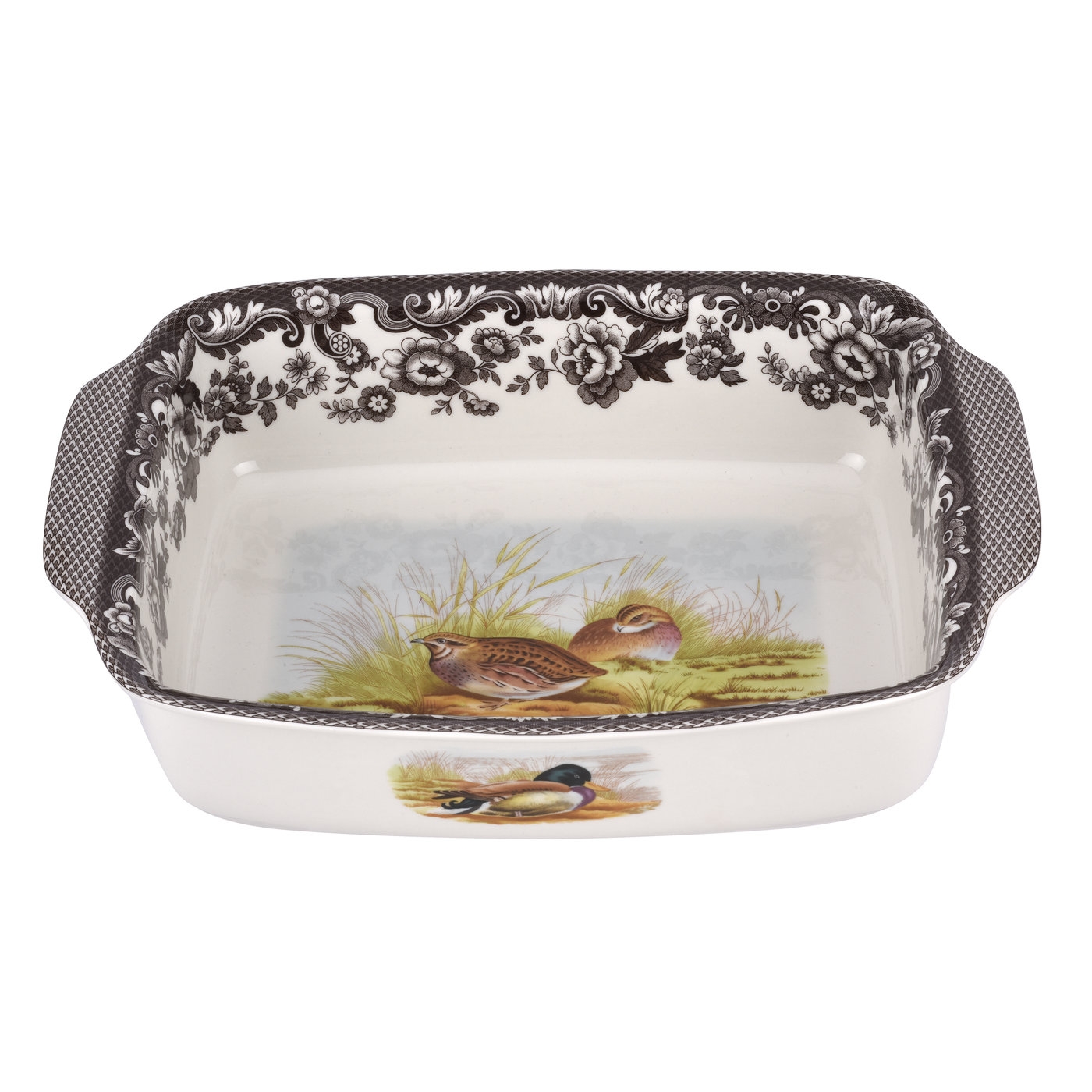 Woodland Rectangular Handled Dish 12 Inch, Mallard & Quail image number null