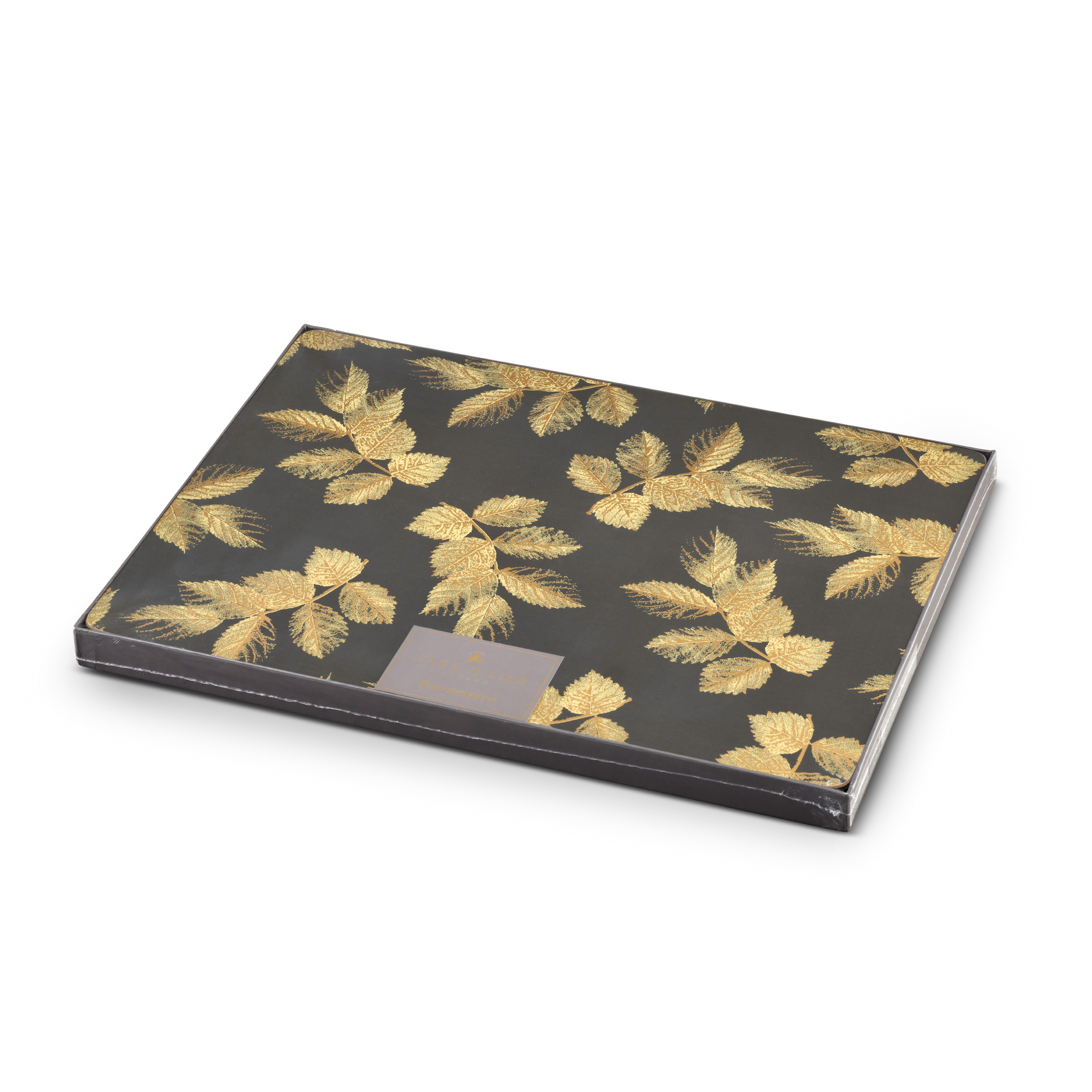 Sara Miller London Etched Leaves  Placemats Set of 4 Dark Grey image number null