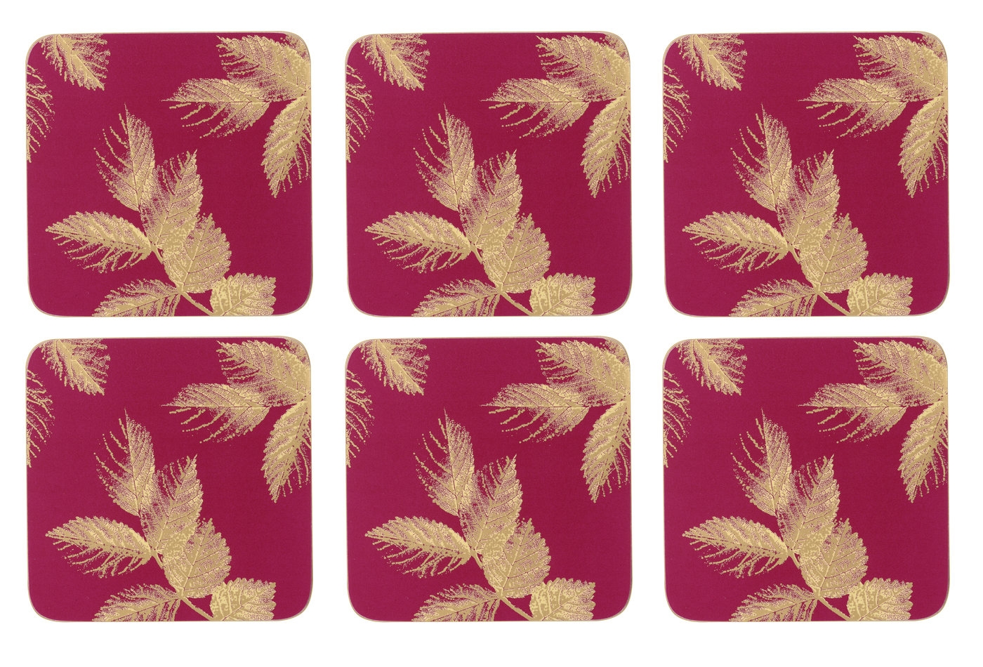 Sara Miller London Etched Leaves Coasters Set of 6 Pink image number null