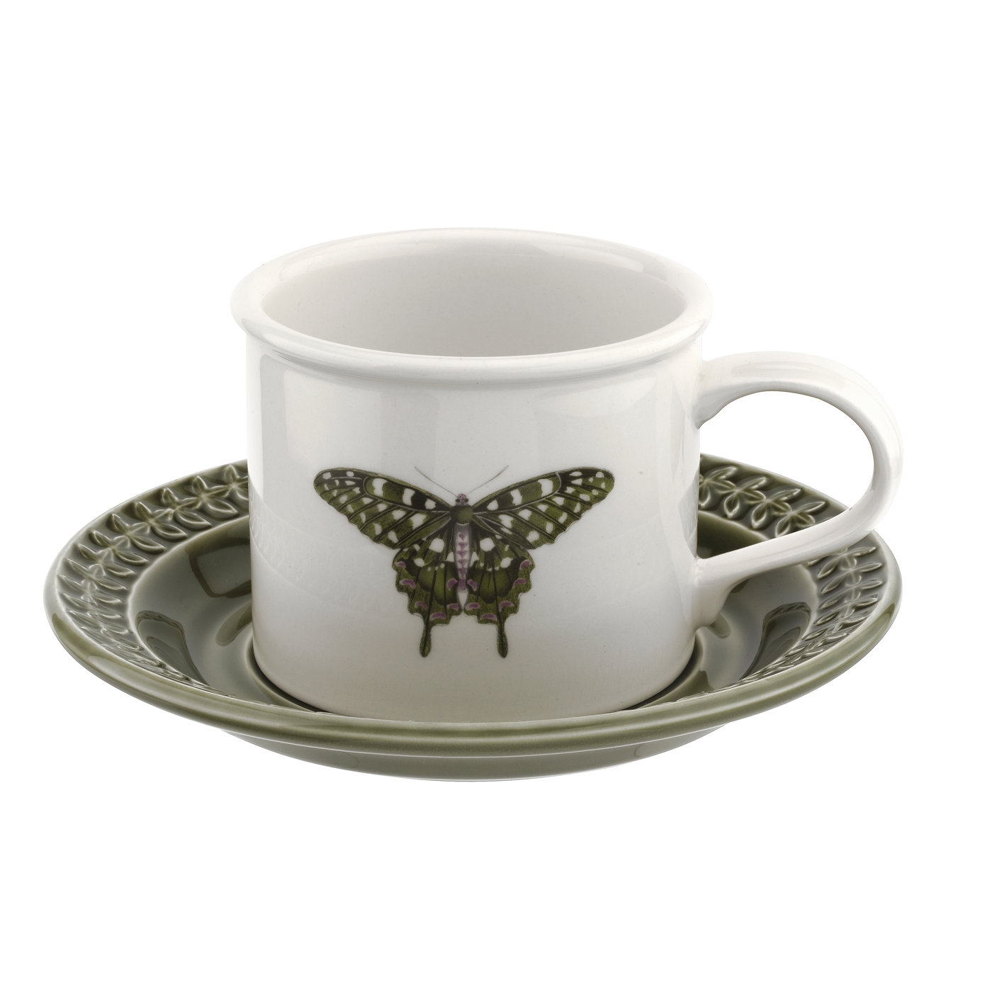 Botanic Garden Harmony Embossed Forest Green Breakfast Cup and Saucer image number null