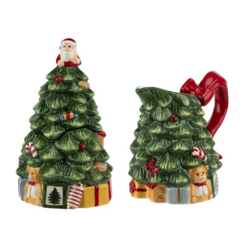 250th Anniversary Christmas Tree Figural Sugar and Creamer Set image number null
