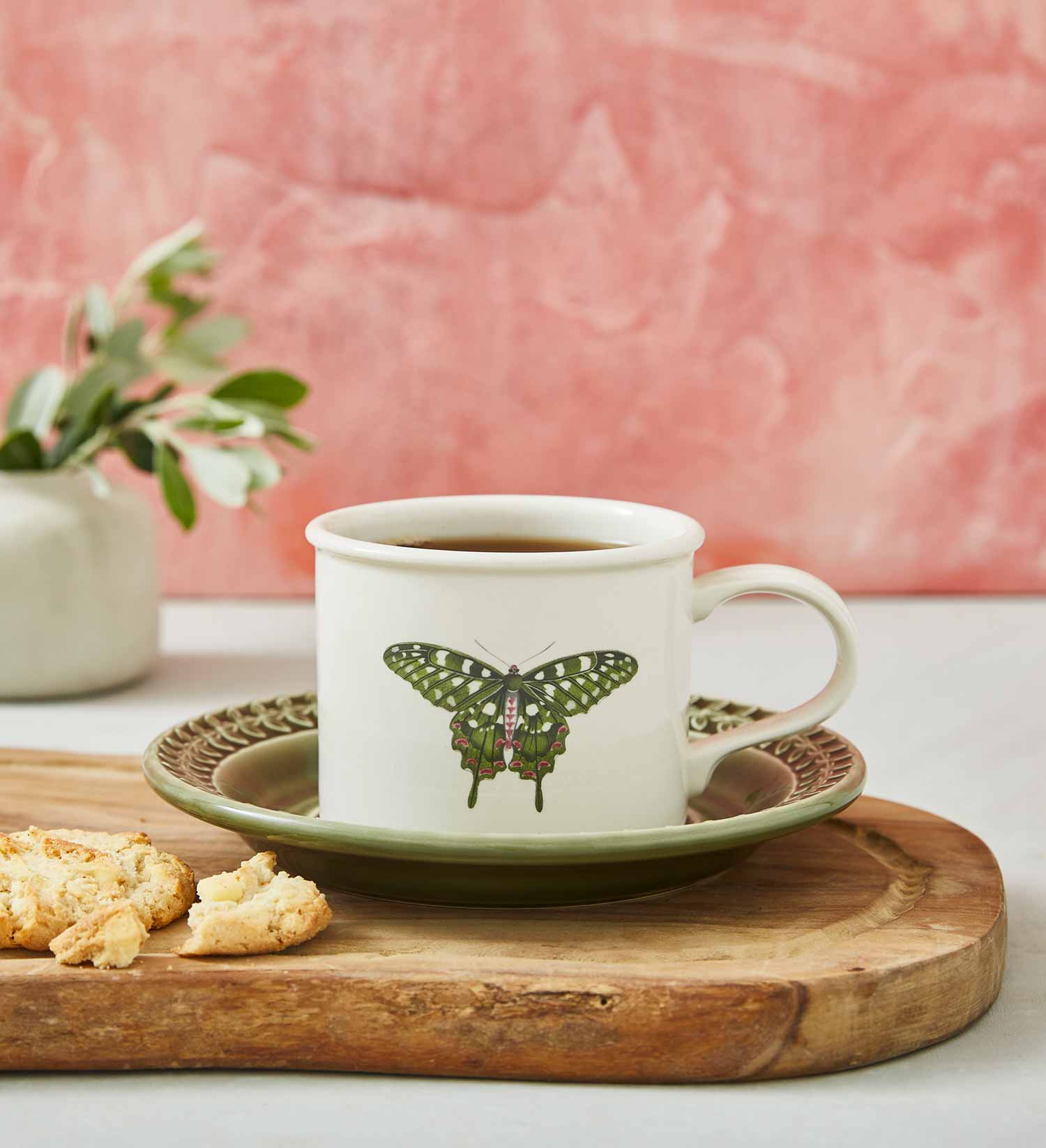 Botanic Garden Harmony Embossed Forest Green Breakfast Cup and Saucer image number null