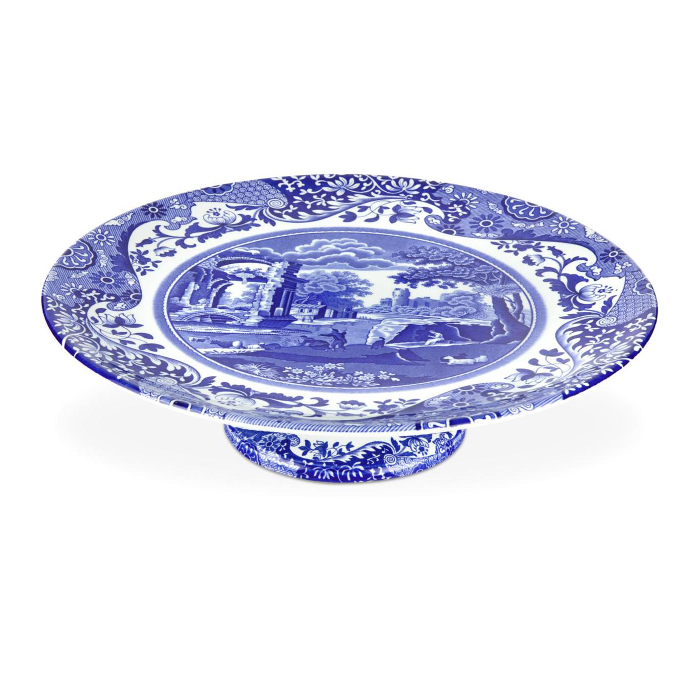 Blue Italian Footed Cake Plate image number null