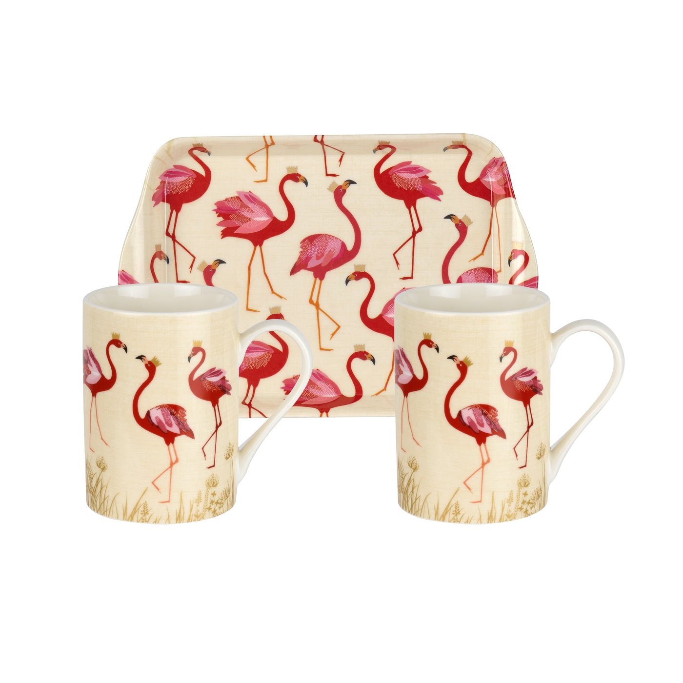 Sara Miller London Flamingo 3 Piece Mug & Tray Set image number null