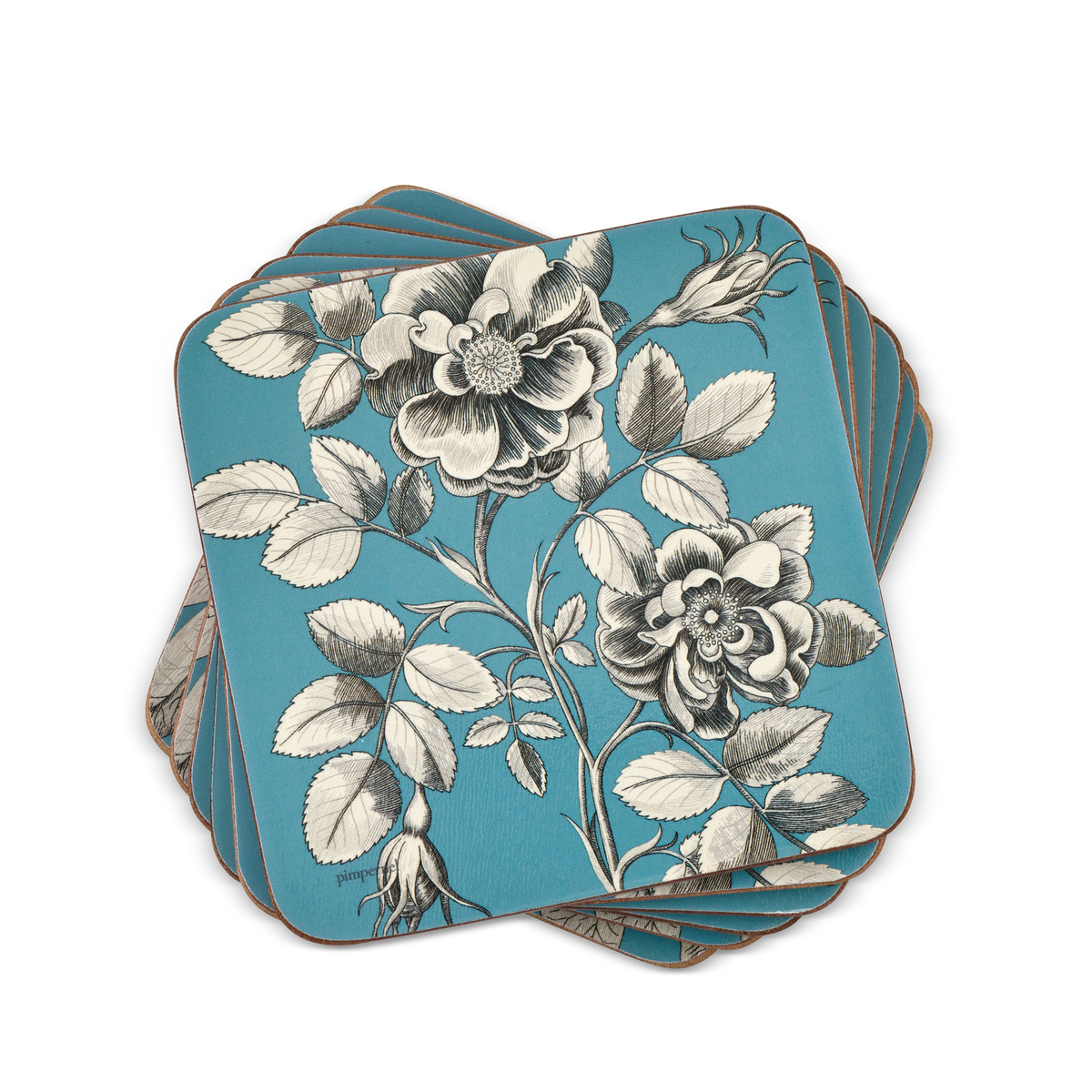 Sanderson Etchings and Roses Blue Coasters Set of 6 image number null