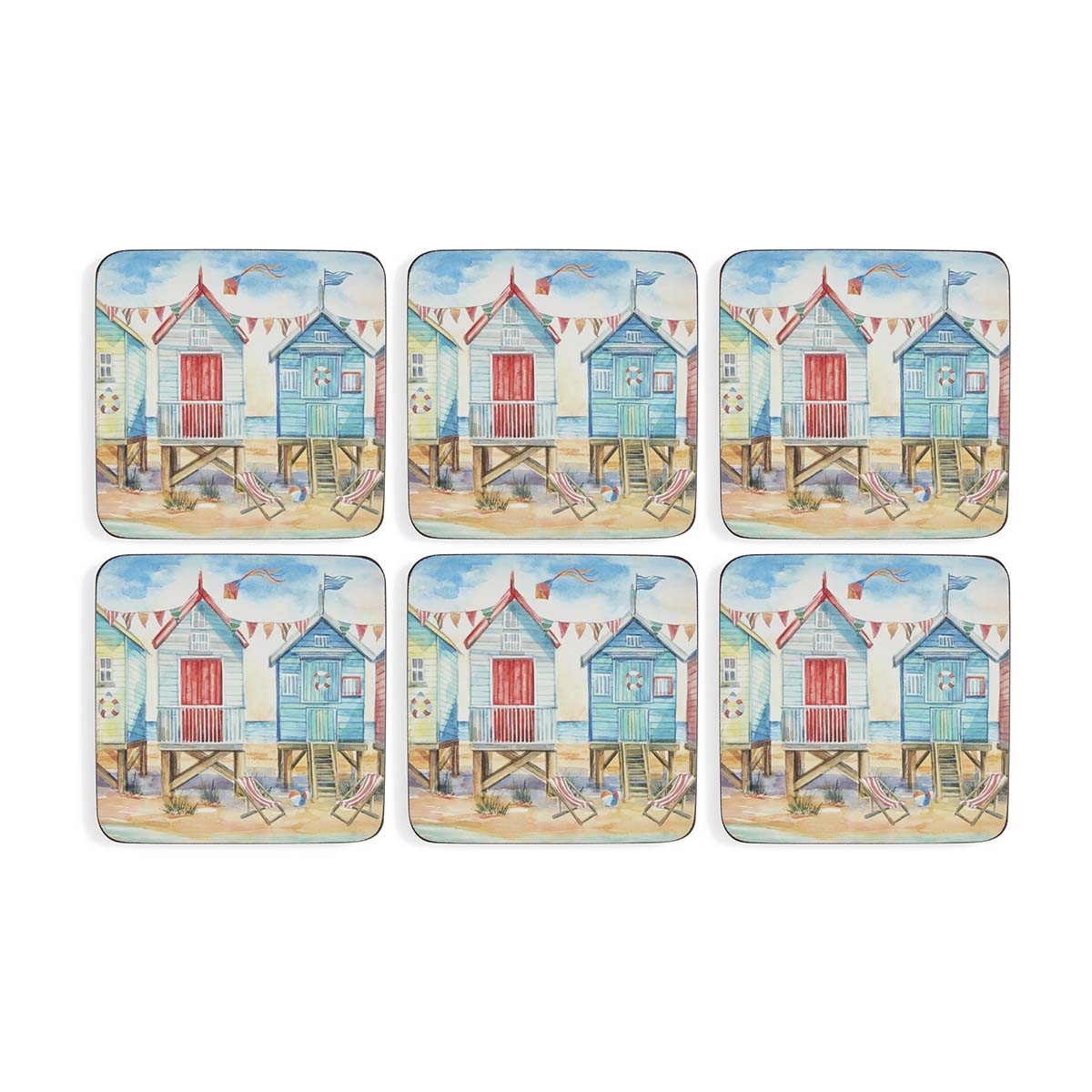 Beach Huts Set of 6 Coasters image number null