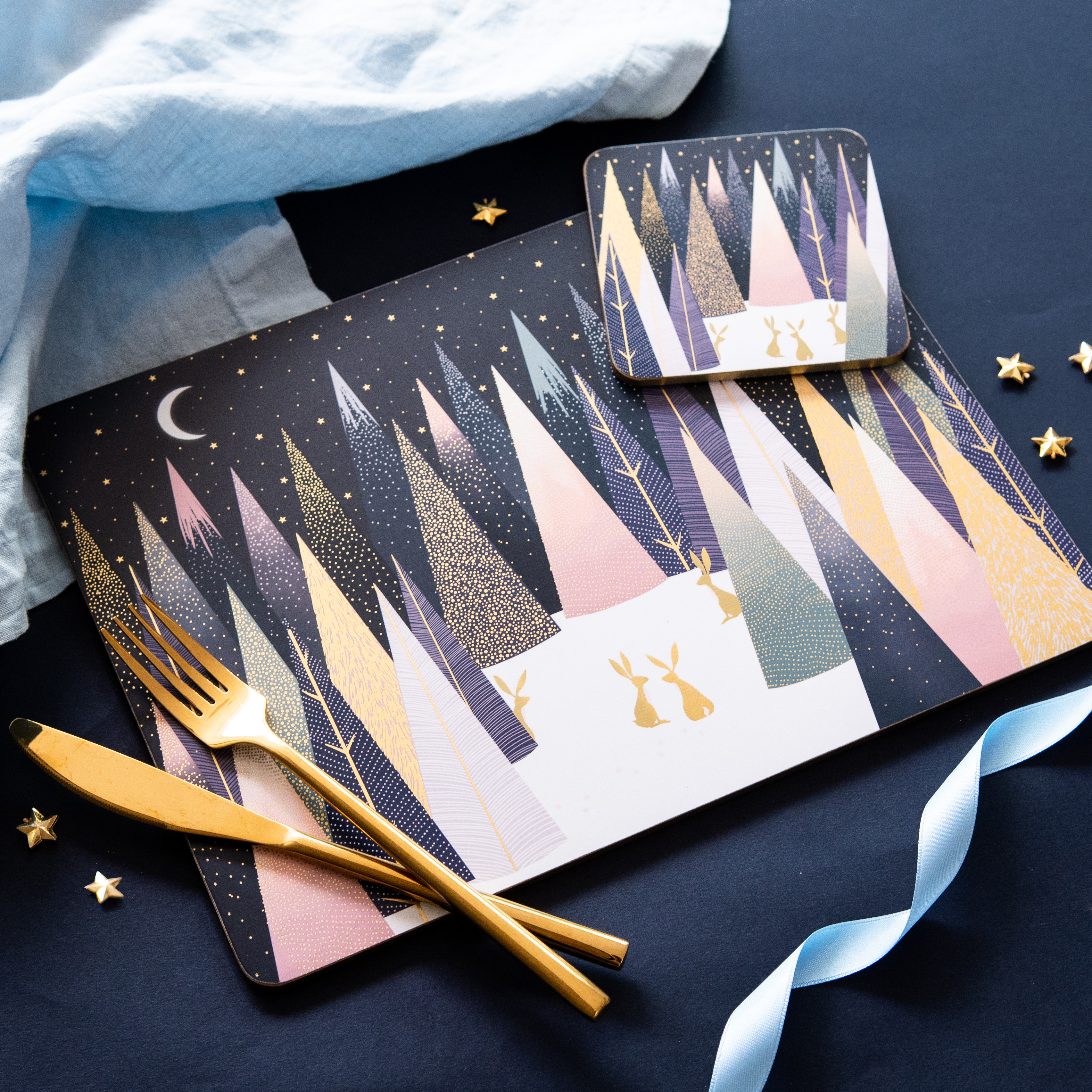 Sara Miller London Frosted Pines Coasters Set of 6 image number null