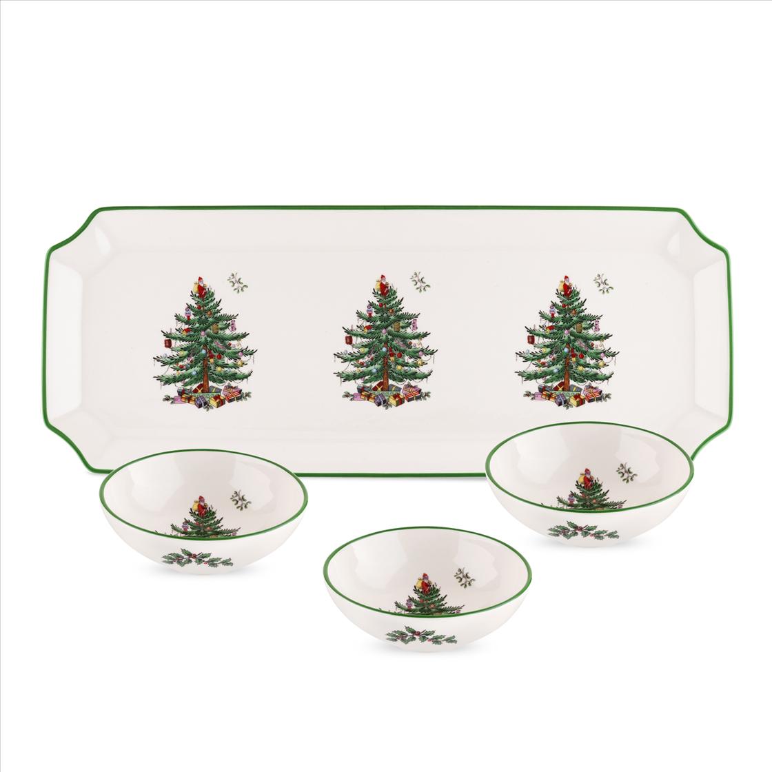 Christmas Tree Rectangular Tray with 3 Dishes image number null