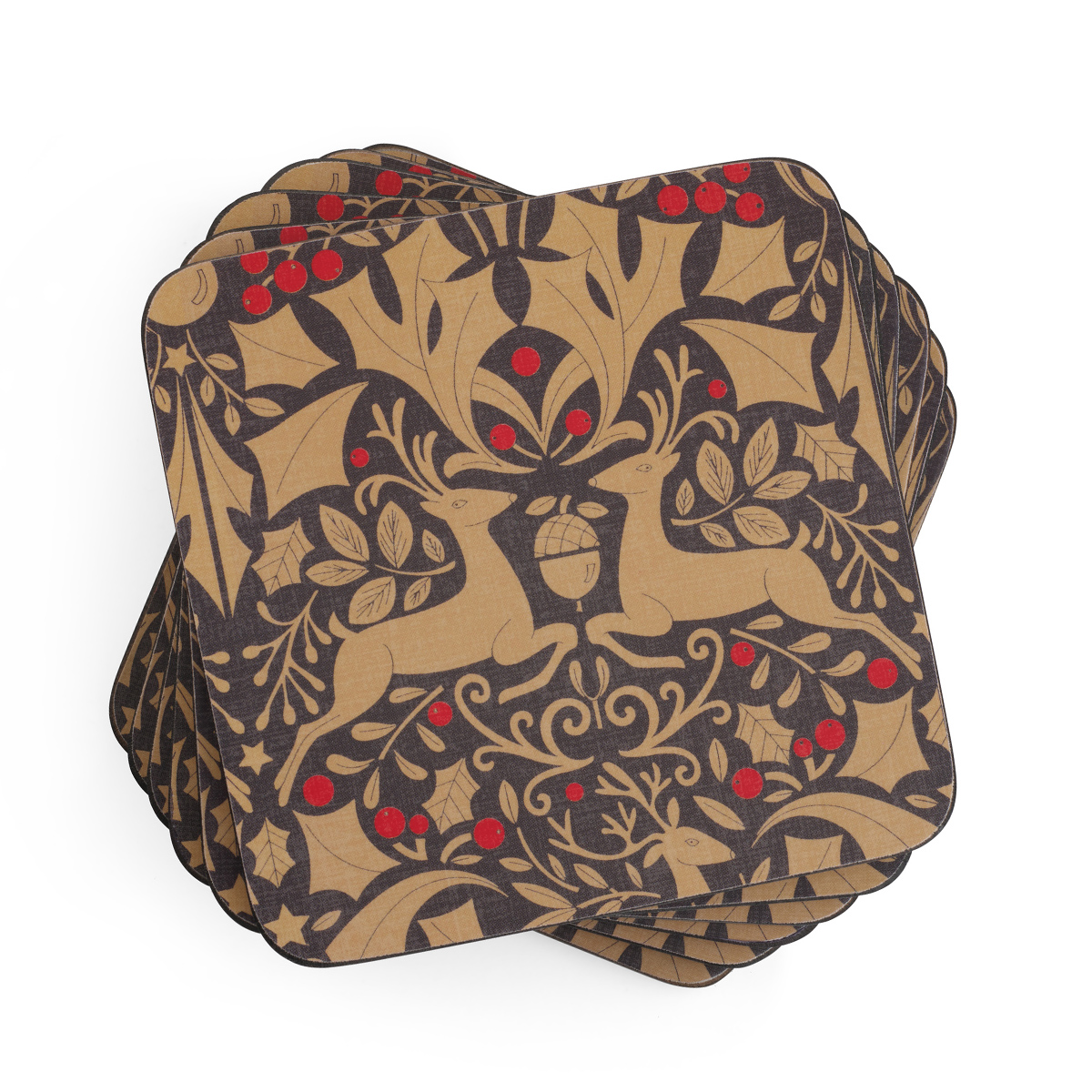 Traditional Christmas Taupe Coasters Set of 6 image number null