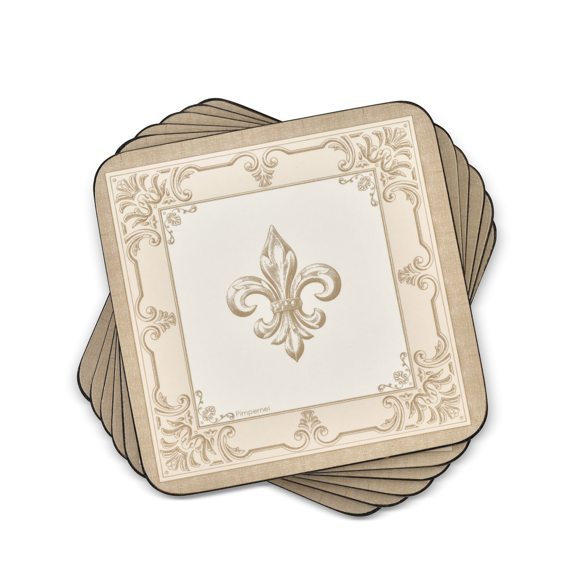 FDC-Fleur de Lys, Taupe/Gold Coasters Set of 6 image number null