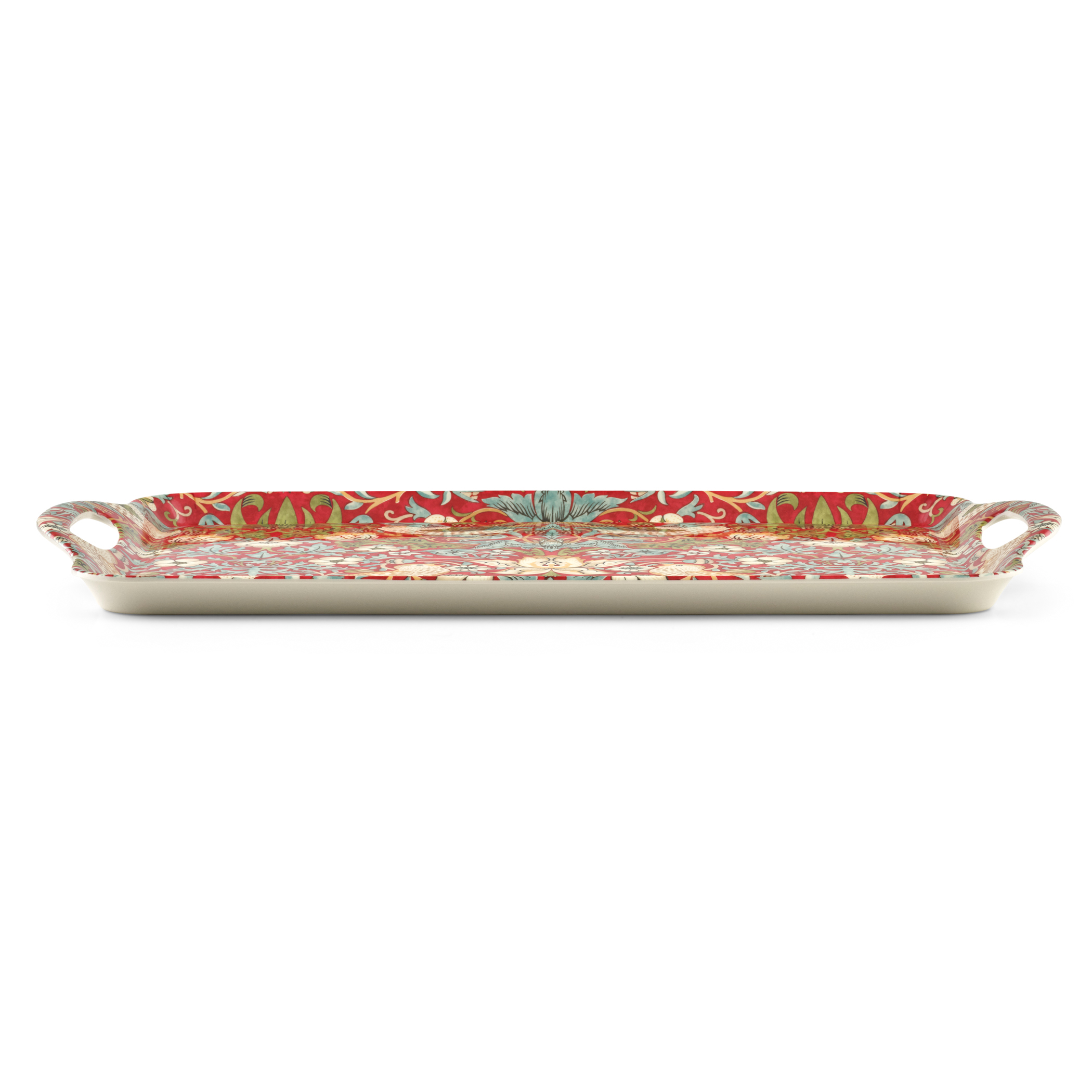 Morris and Co  Strawberry Thief Red Melamine Handled Tray image number null