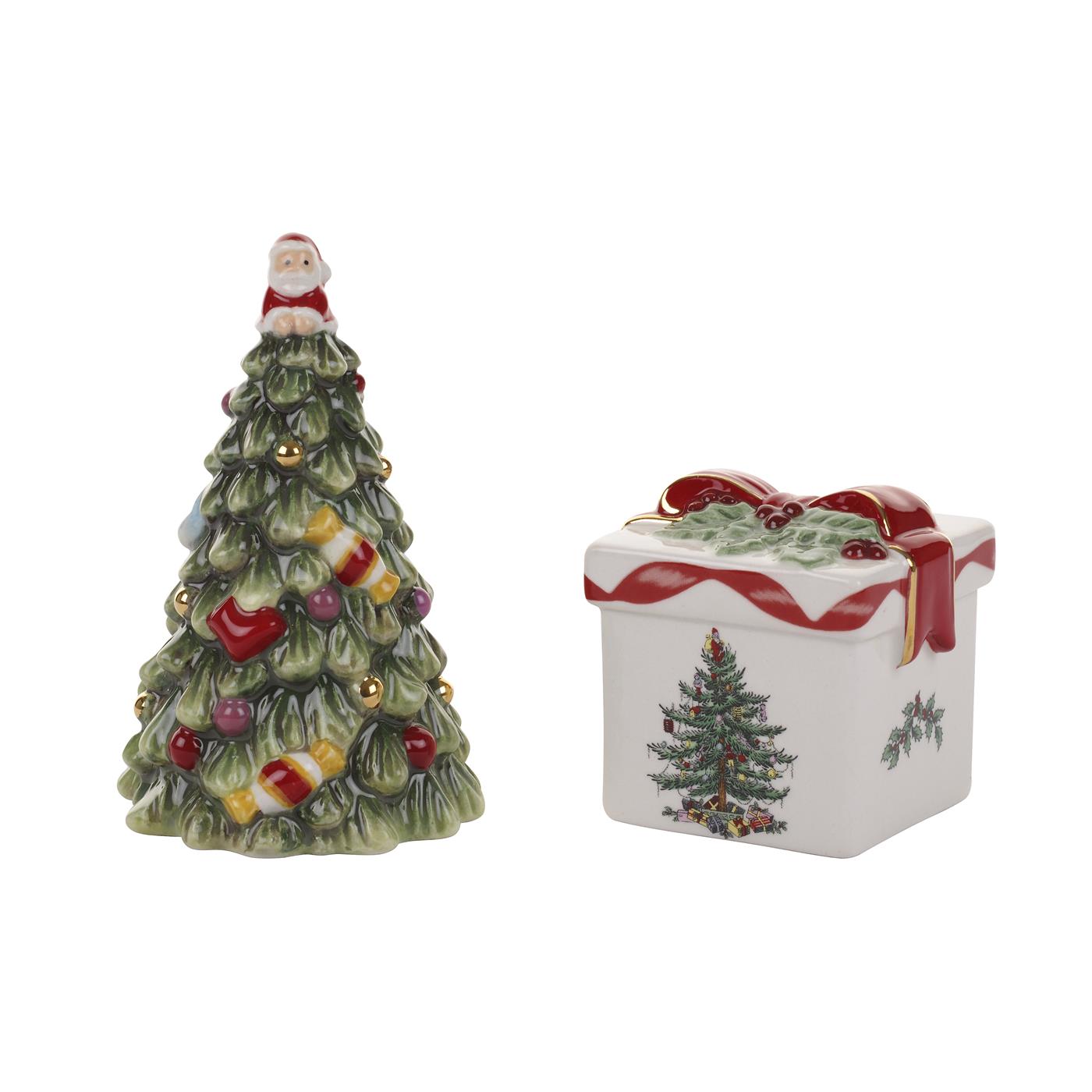 Christmas Tree Gold Figural Tree & Gift Salt and Pepper image number null