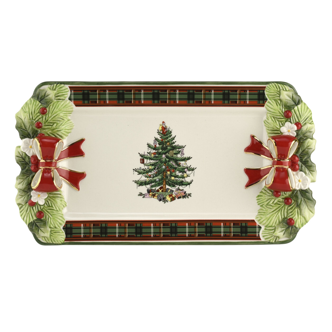 Christmas Tree Figural Tartan 12 Inch Tray image number null