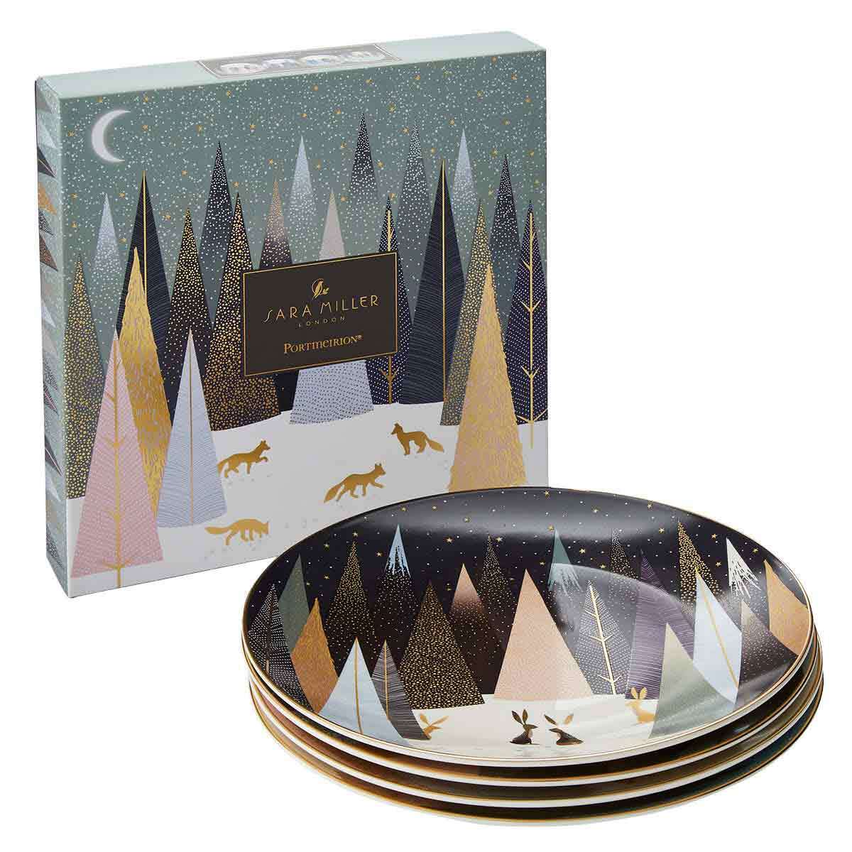 Sara Miller London Frosted Pines Dessert Plates Set of 4 image number null