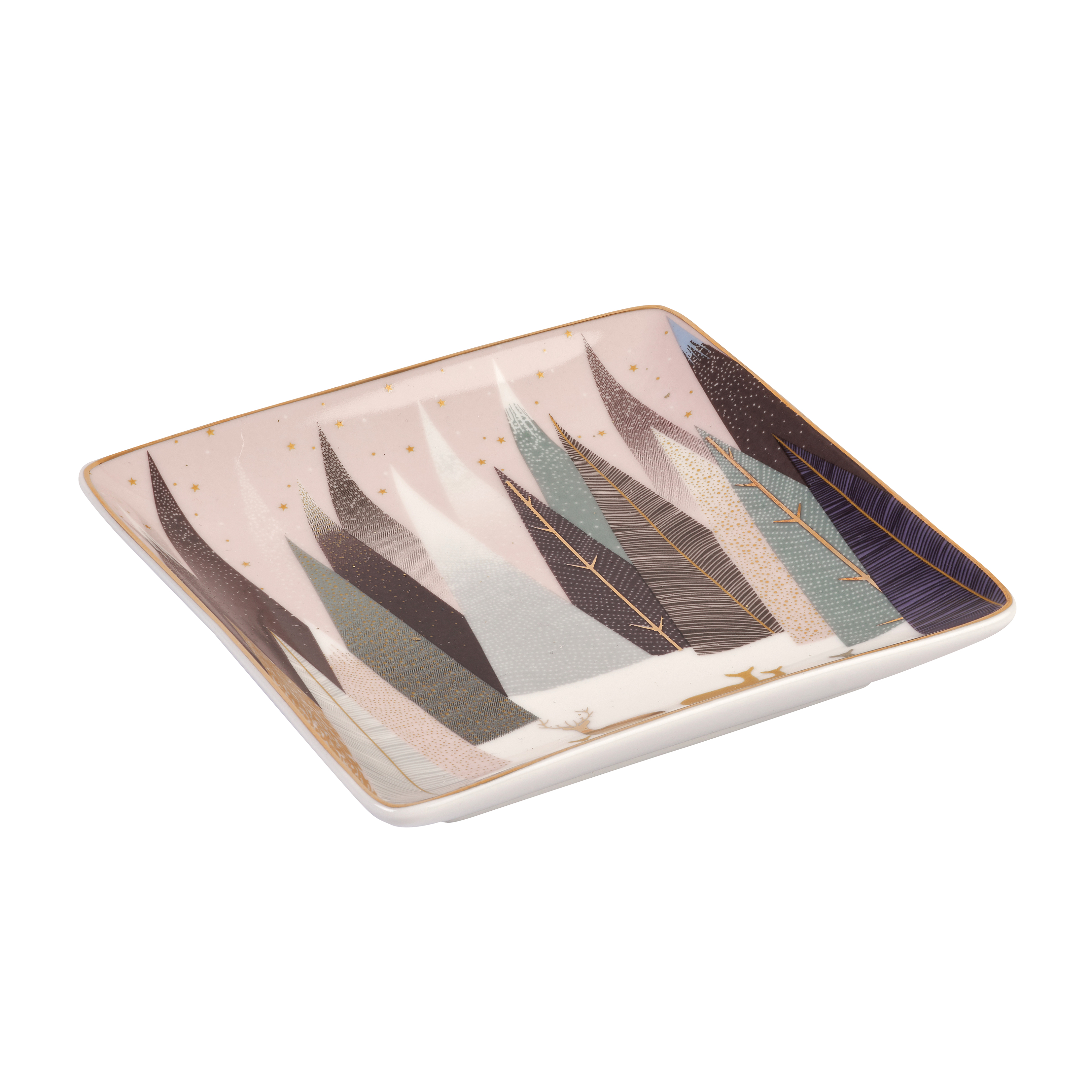 Sara Miller London for Portmeirion Frosted Pines Set of 3 Square Trays 4.5 Inch image number null