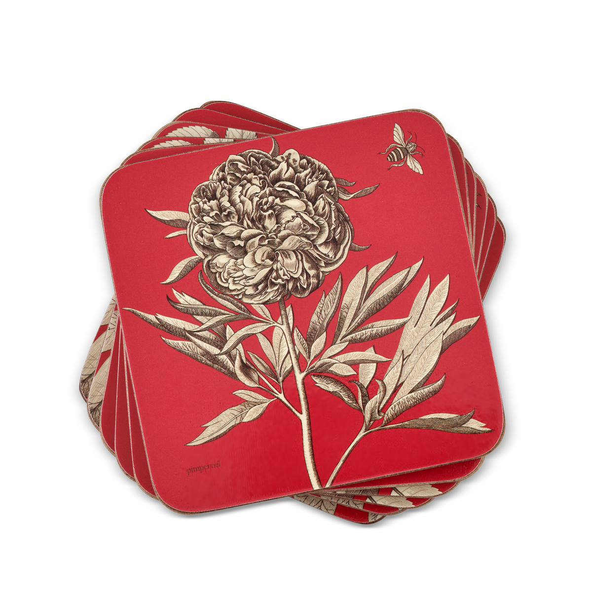 Sanderson Etchings and Roses Red Coasters Set of 6 image number null